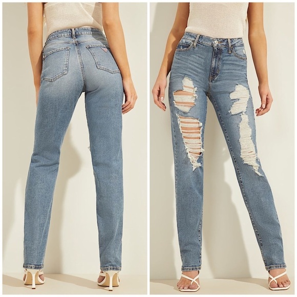 New GUESS Abrasion detail relaxed-fit denim Jeans SZ 27 - Picture 2 of 10